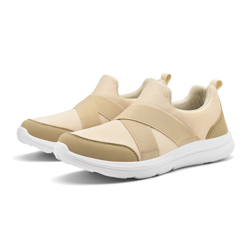 Damen nan elastischer Slip-On Komfort-Sneaker mit atmungsaktivem Strickoberteil, gekreuzten Stretchriemen und dämpfender EVA-Sohle EB