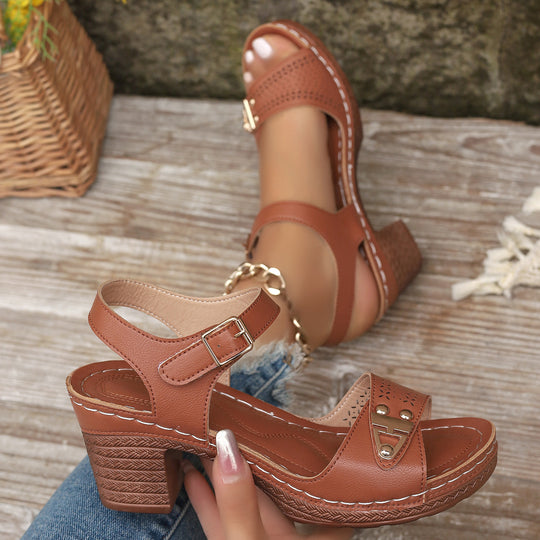 Damen elegante Plateau-Sandalen mit modischem Riemendesign EB