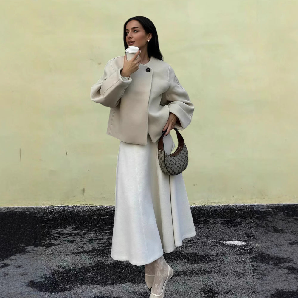 Damen Modische Oversized-Wolljacke mit stylischen Knopfdetails EB
