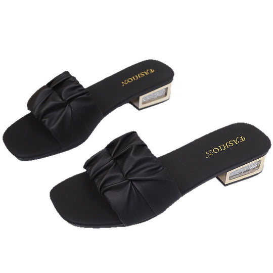 Damen Modische Flachsandalen mit elegantem Rüschendesign und stilvollem Blockabsatz EB
