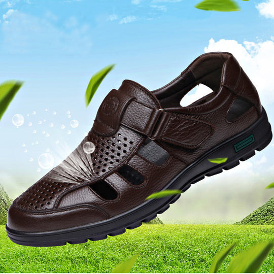 Herren Atmungsaktive Leder Sandalen mit Klettverschluss EB