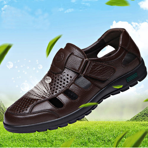 Herren Atmungsaktive Leder Sandalen mit Klettverschluss EB
