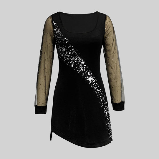 Damen Glamouröses Cocktailkleid mit Sternen-Design und Transparenten Ärmeln EB