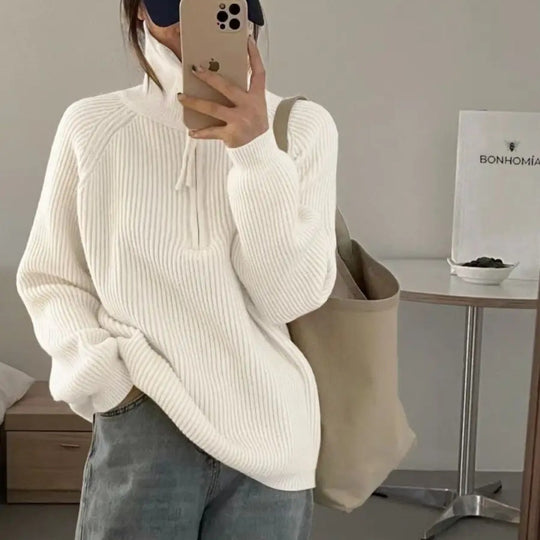 Damen Kuscheliger Strickpullover im Stehkragenstil EB