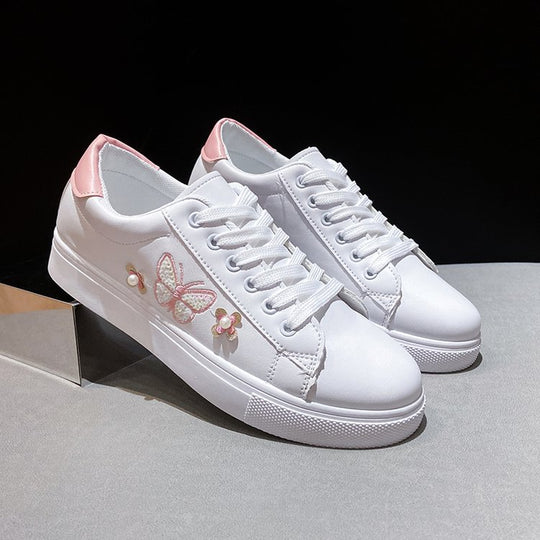 Damen Freizeit Sneakers mit verspieltem Schmetterlings- und Blumenmotiv EB