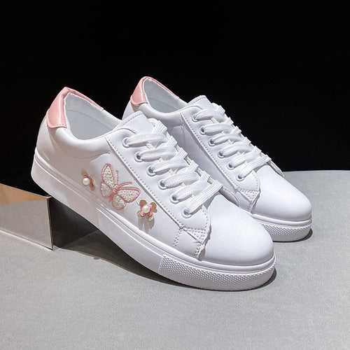 Damen Freizeit Sneakers mit verspieltem Schmetterlings- und Blumenmotiv EB