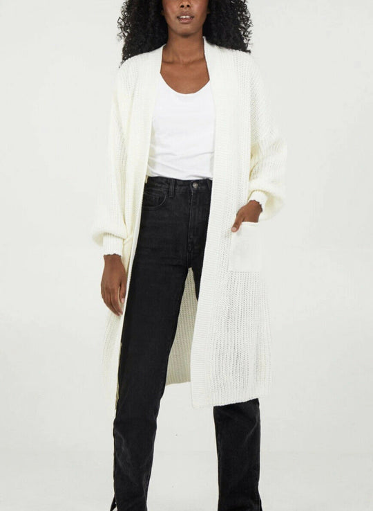 Damen Langstrickjacke mit lässigem Oversized-Schnitt und voluminösen Ärmeln EB