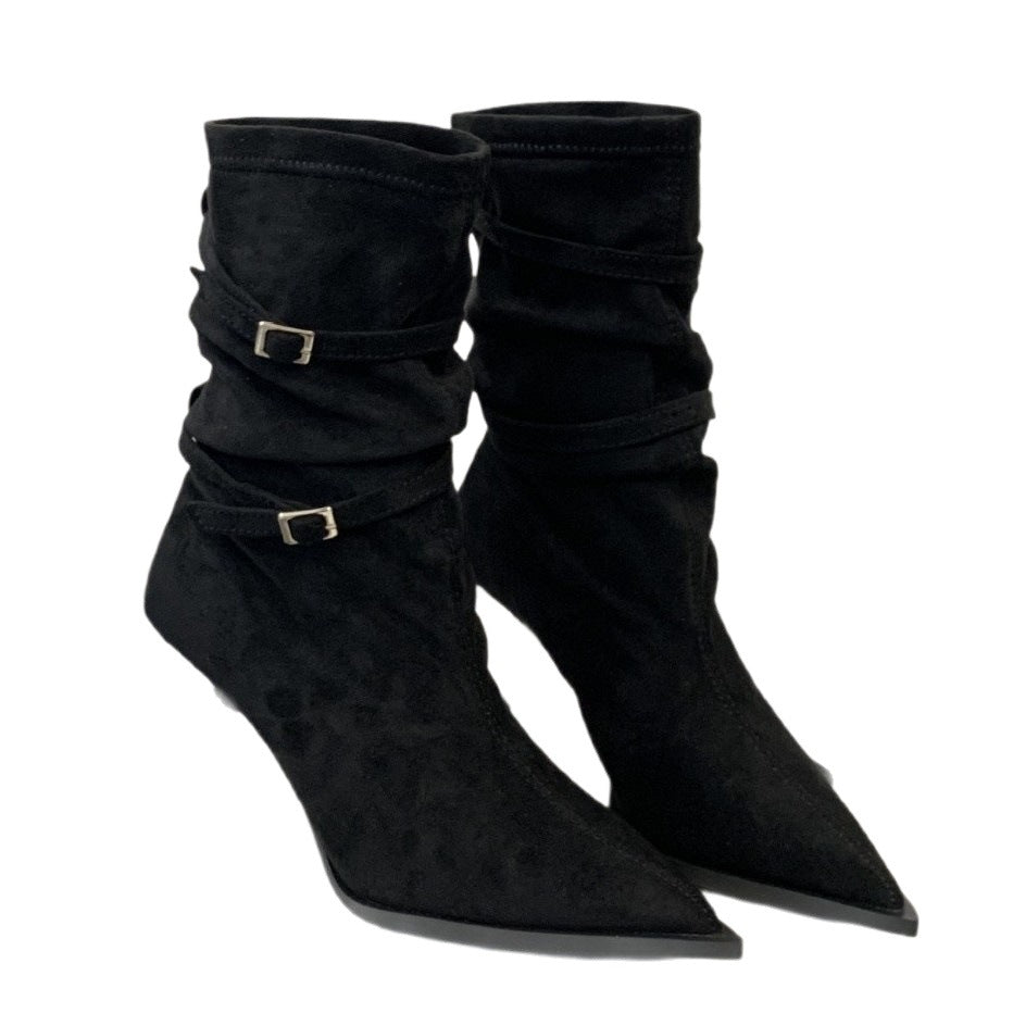 Damen elegante Stiefeletten aus süßem Wildleder mit schickem Falten-Design und kitten Absatz EB