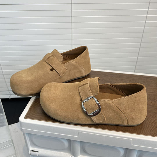Damen Komfortable Clogs aus feinem Wildleder mit dekorativem Schnallenverschluss EB