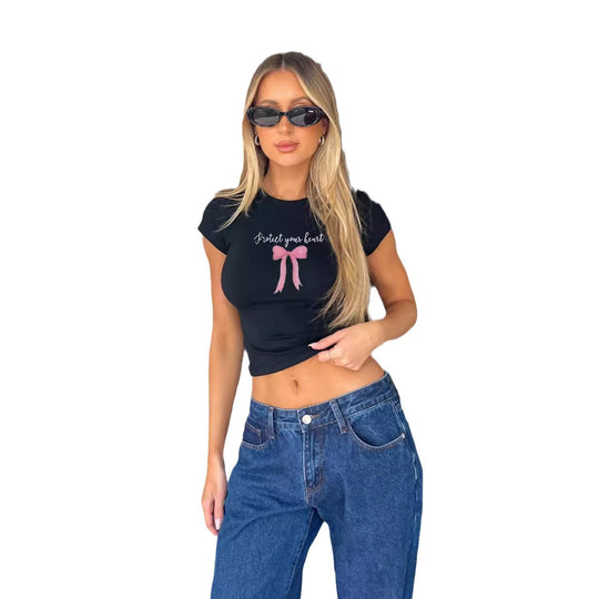 Damen bequemes Crop-Top mit modischem Druck EB