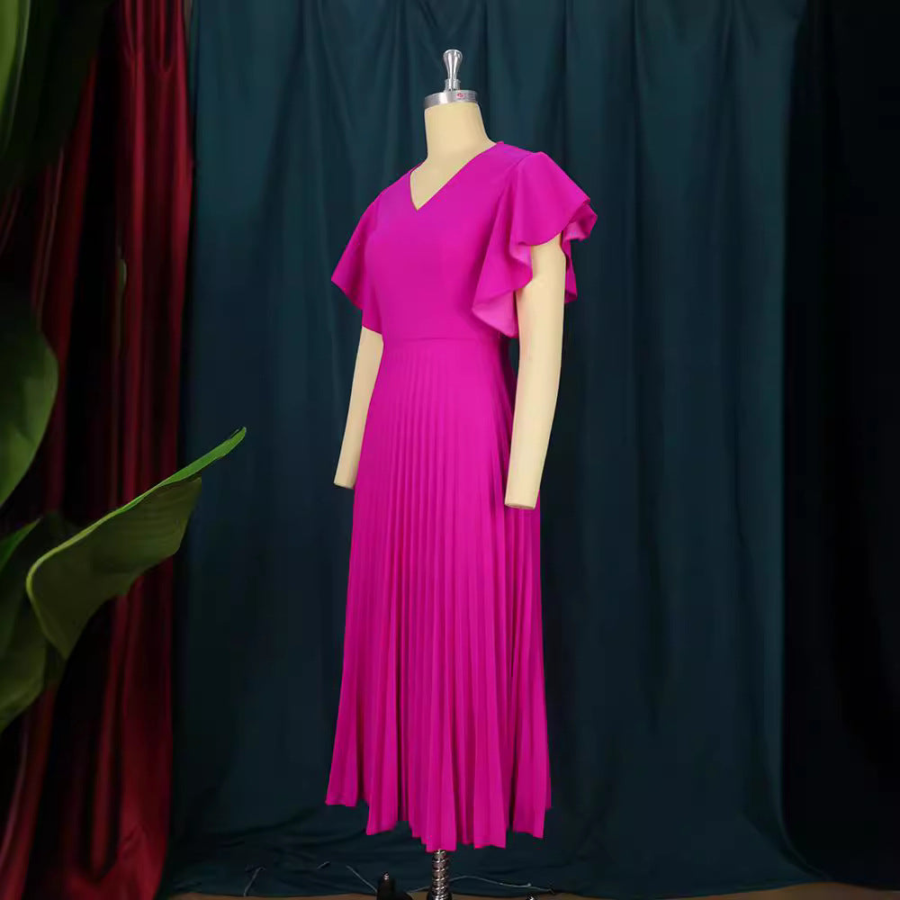 Damen Plisseekleid mit voluminösen Flügelärmeln EB