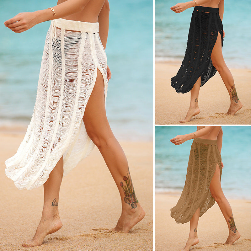 Damen eleganter Häkel-Strandrock mit hohem Schlitz EB
