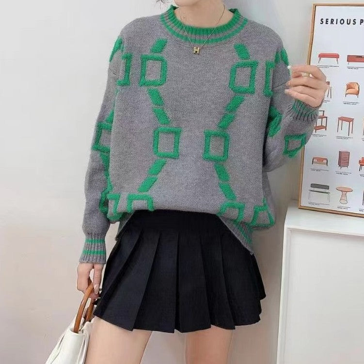 Damen Modischer Pullover mit geometrischem Muster EB