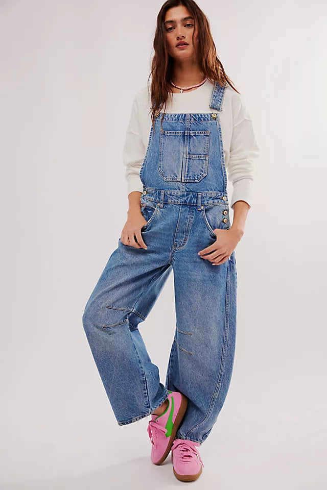 Damen lässige Denim-Latzhose im modernen Schnitt mit verstellbaren Trägern EB