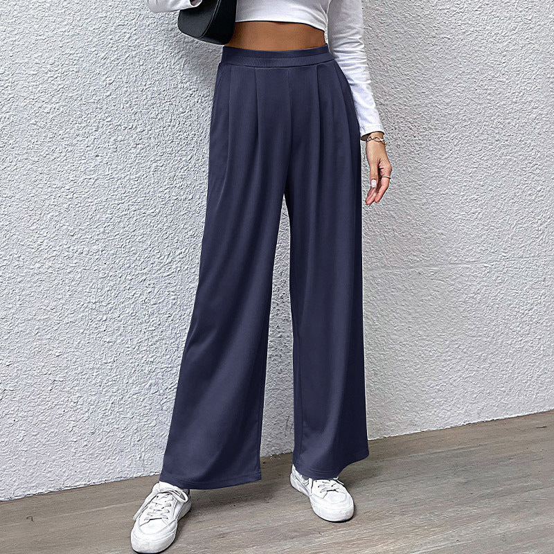 Damen weite Chinohose mit elegantem Faltenwurf und hohem Bund EB