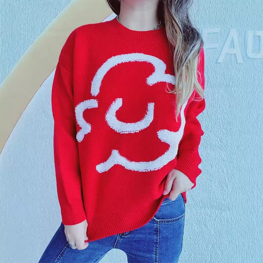 Damen gemütlicher Pullover mit verspieltem Motiv EB