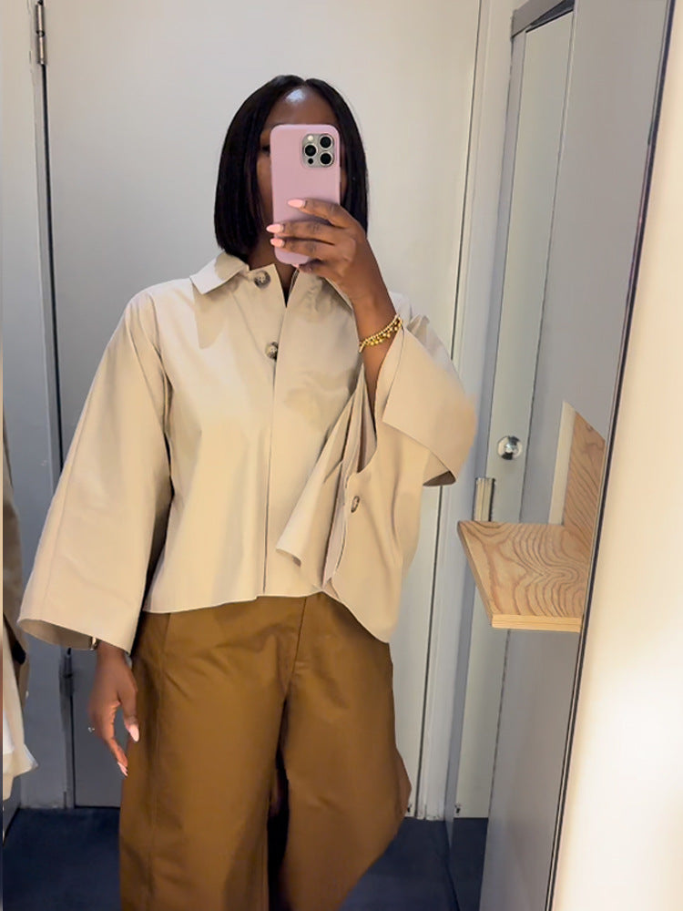 Damen Cropped Bluse mit voluminösen Ärmeln EB