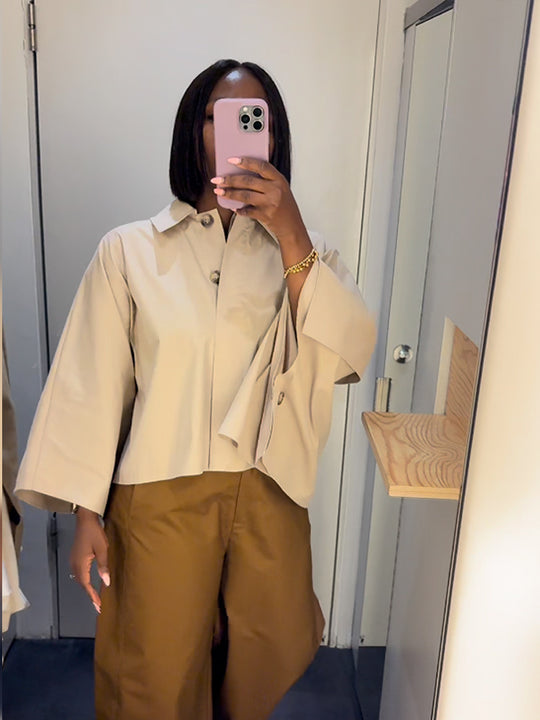 Damen Cropped Bluse mit voluminösen Ärmeln EB