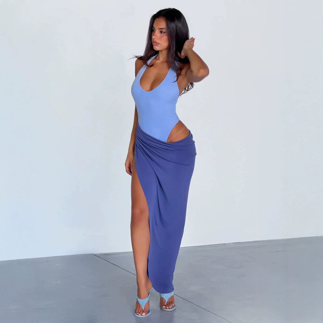 Damen Wickelkleid mit raffiniertem Halterneck EB