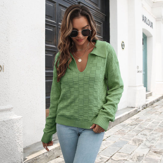Damen Pullover mit modischem V-Ausschnitt und strukturiertem Muster EB