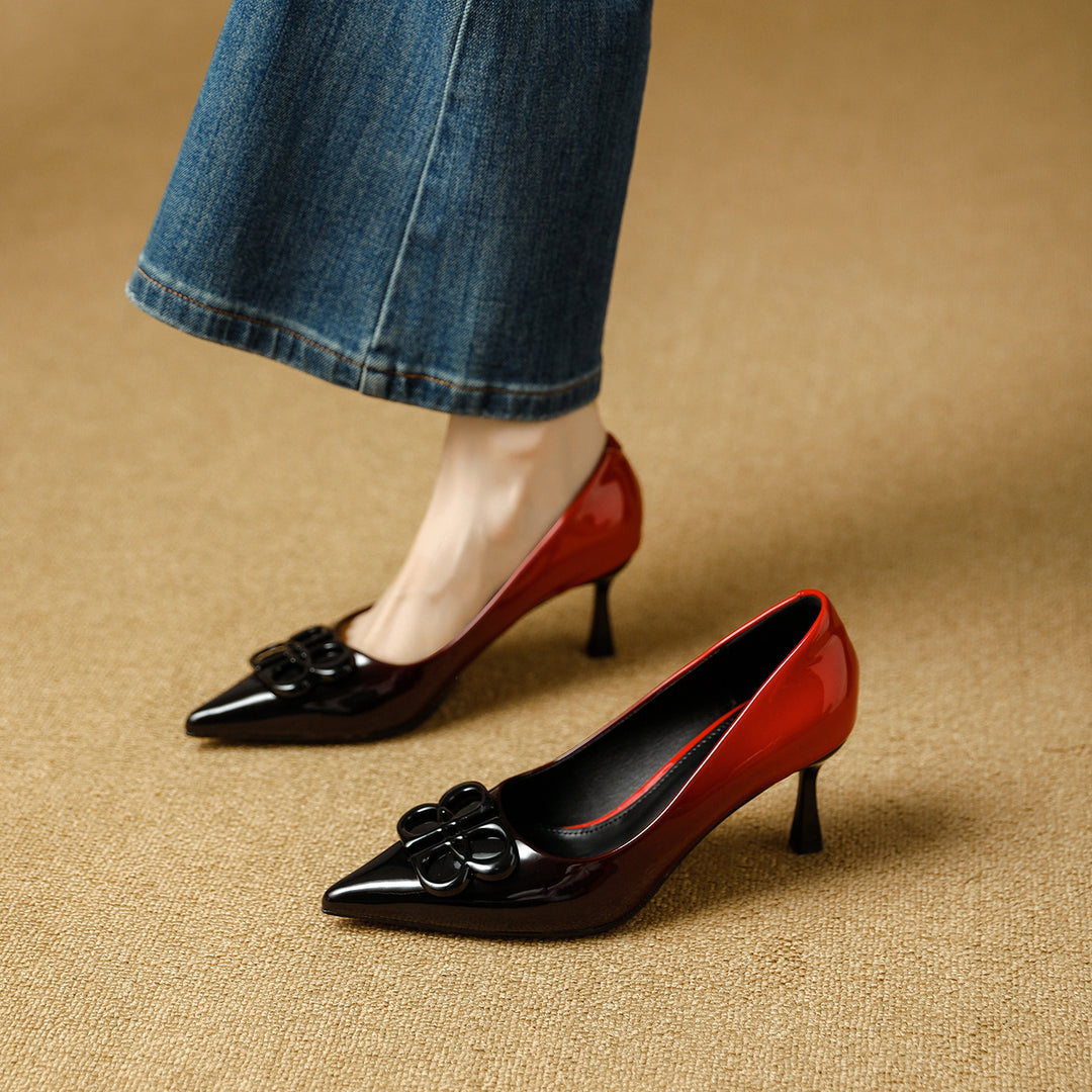Damen Elegante spitze Pumps mit glamourösem Schleifenakzent EB