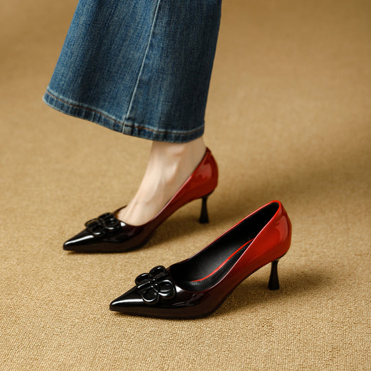 Damen Elegante spitze Pumps mit glamourösem Schleifenakzent EB