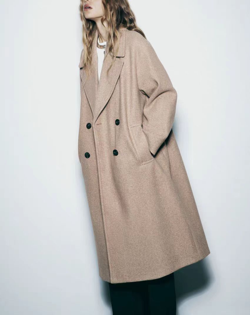 Damen trendiger Wollmantel mit doppelter Knopfreihe und elegantem Schnitt EB
