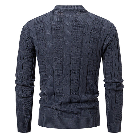Herren Hochwertiger Grobstrickpullover mit Stehkragen und dekorativem Muster EB