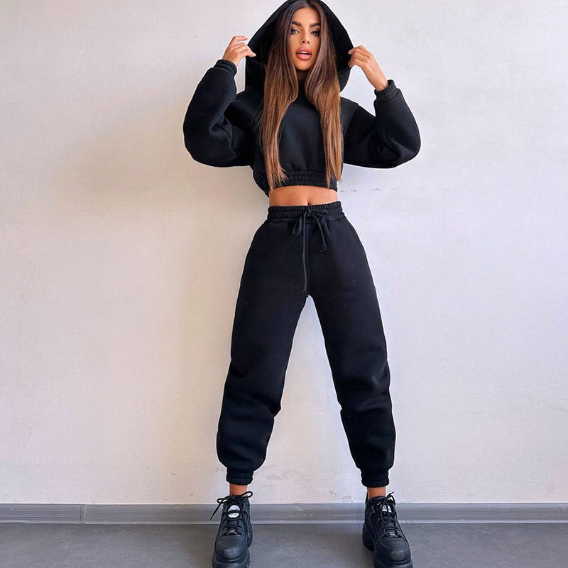 Damen cropped Stehkragen-Sweatset mit elastischem Taillenbund und hochtaillierter Tapered-Jogginghose Eichborn Berlin