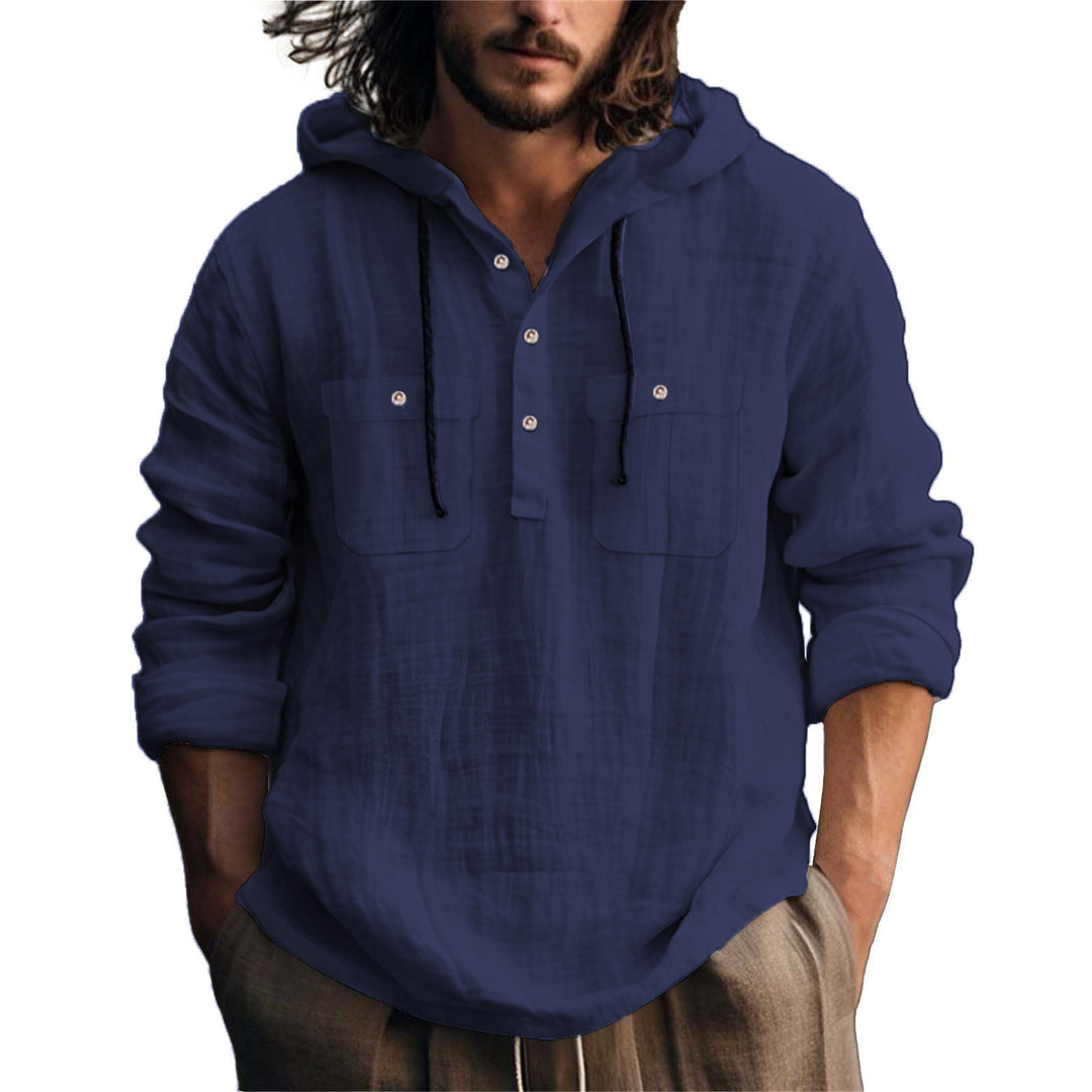 Herren lässiger Kapuzenpullover mit Knopfleiste und praktischen Taschen EB
