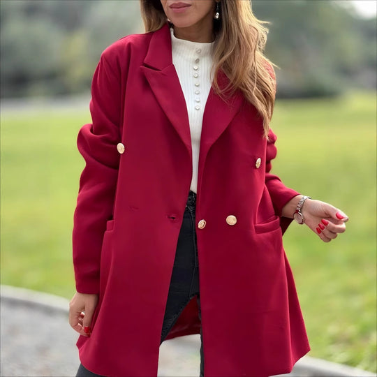 Damen Eleganter Langblazer mit herausragenden Knöpfen EB
