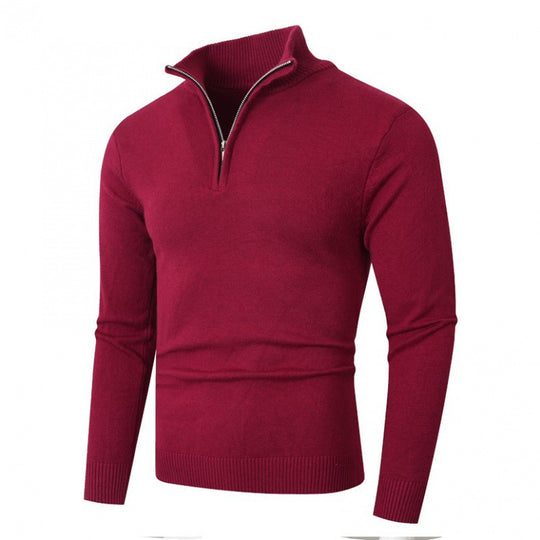 Herren modischer Strickpullover mit hohem Kragen und Reißverschluss EB