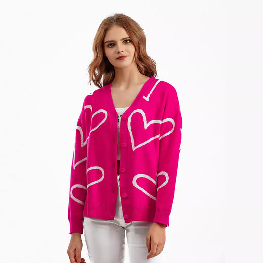 Damen Strickjacke mit Herzmotiv und lockerem Schnitt EB