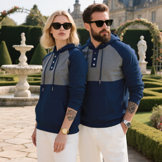 Herren modischer Kapuzenpullover mit strukturiertem Gewebe und praktischen Knopfdetails EB