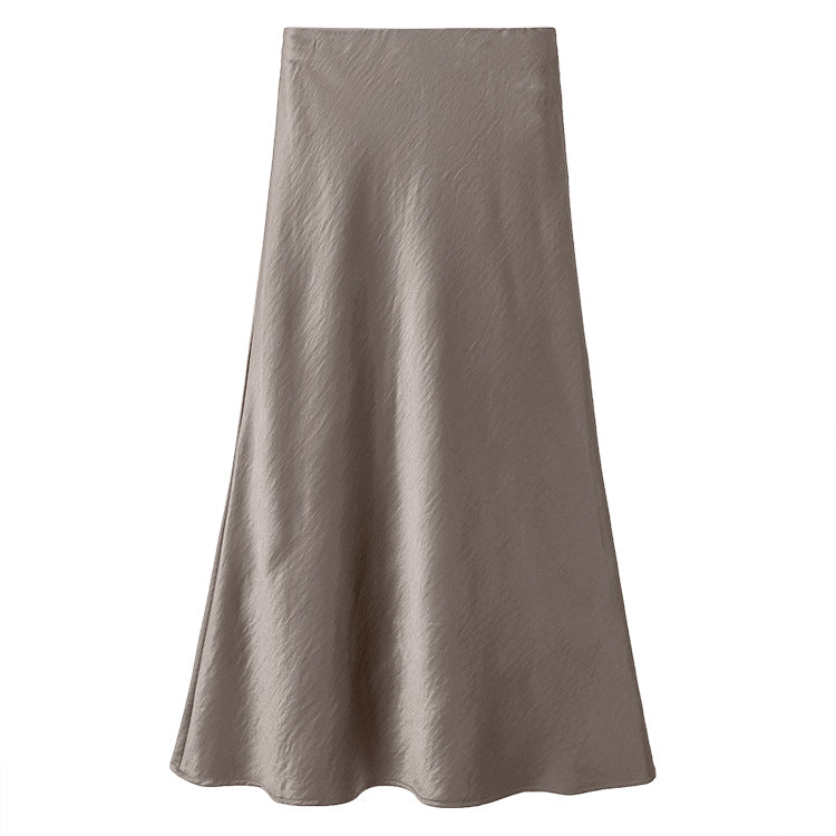 Damen  eleganter Midirock aus Satin mit A-Linie und nahtlosem Bund EB