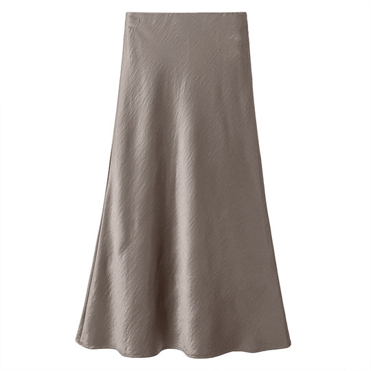Damen  schwingender Midirock aus satinierter Viskose mit glattem Taillenbund EB