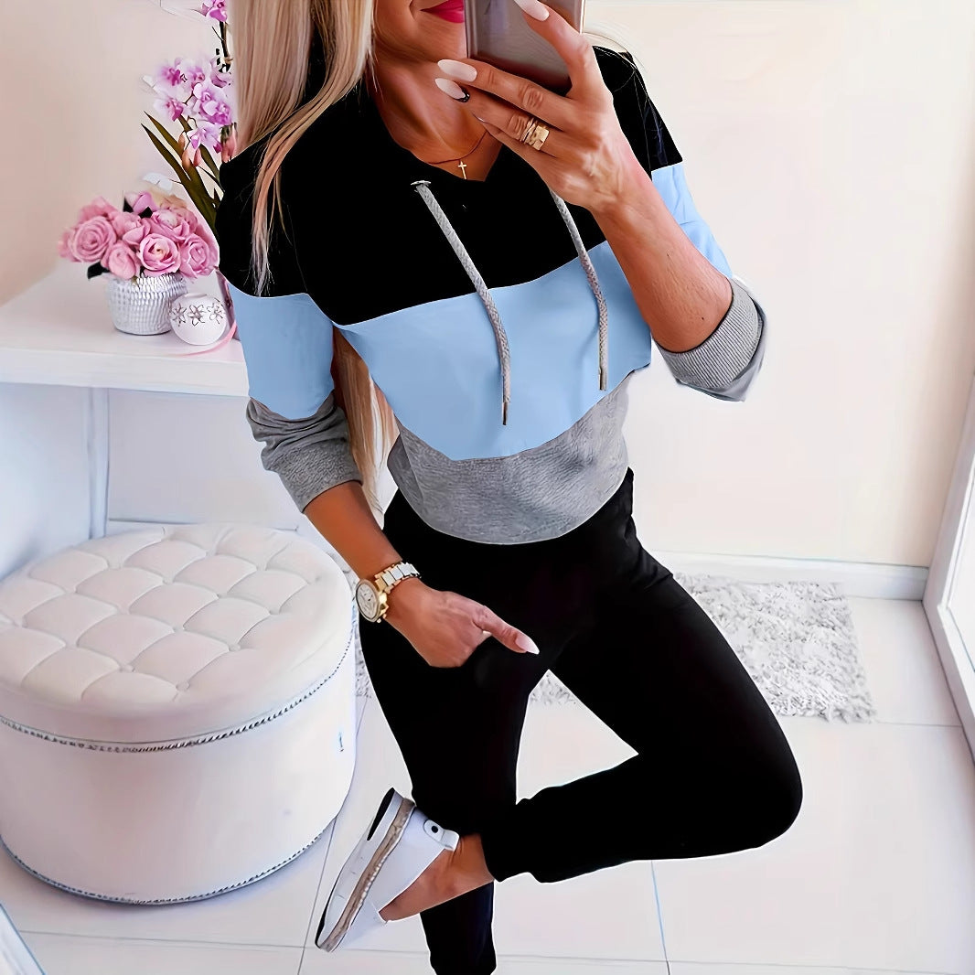 Damen modischer Freizeitpullover mit Kapuze und Farbblockdesign EB