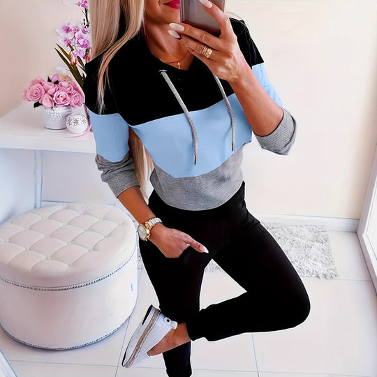 Damen modischer Freizeitpullover mit Kapuze und Farbblockdesign EB