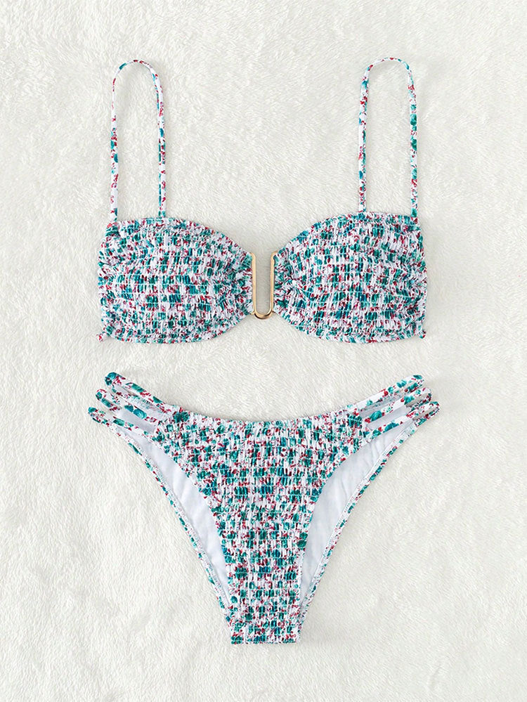 Damen Bandeau-Bikini mit raffiniertem Rüschendesign und modischen Schnürdetails EB