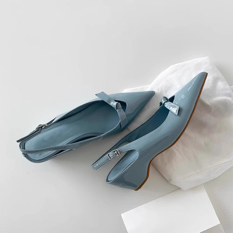 Damen Slingback-Pumps mit eleganter Schleifenverzierung und spitz zulaufendem Design EB
