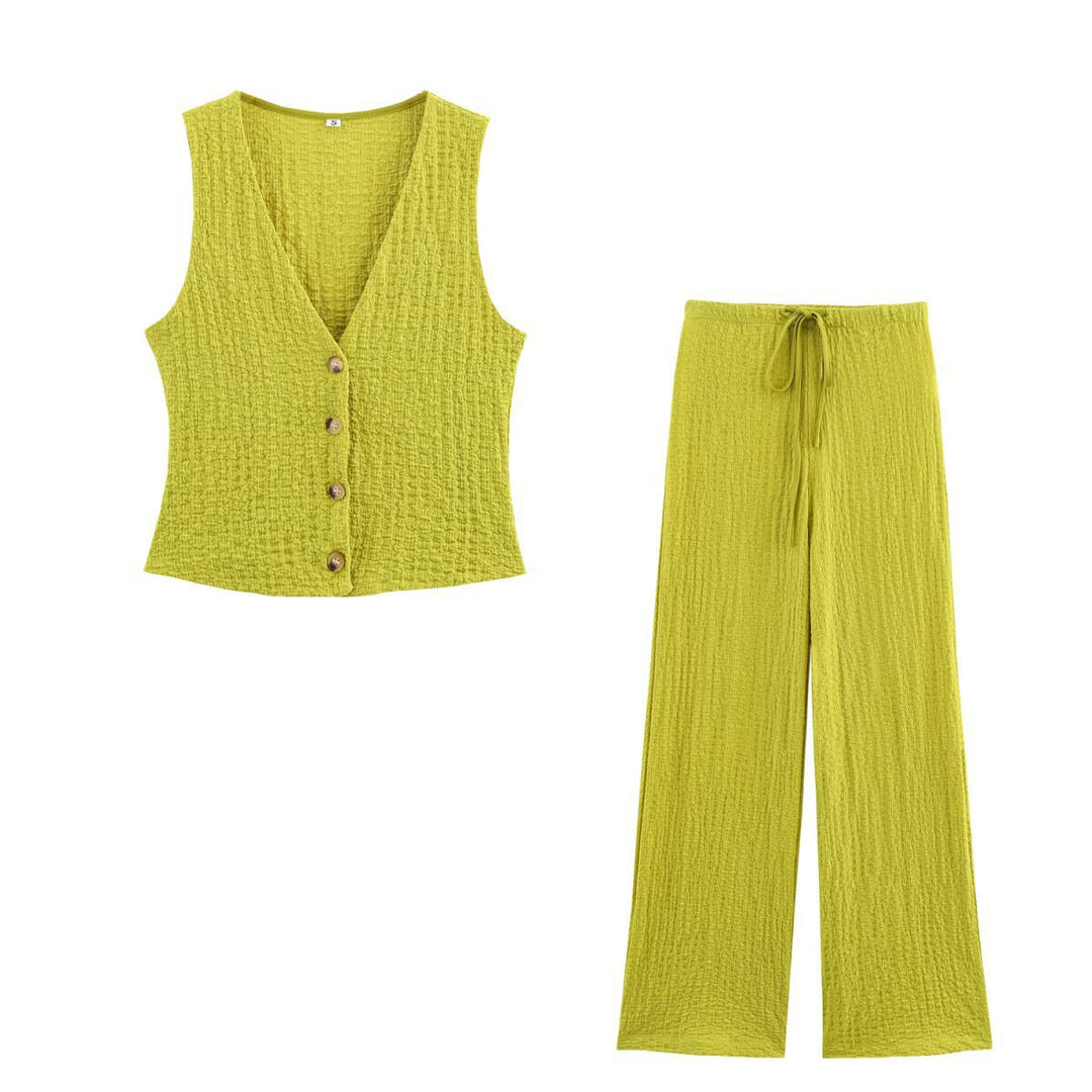Damen nan leichte Crinkle-Loungebuxe mit weitem Bein und Tunnelzug EB