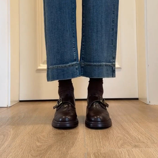 Damen Schnürschuhe mit glamourösem Schnallenverschluss und komfortablem Blockabsatz EB