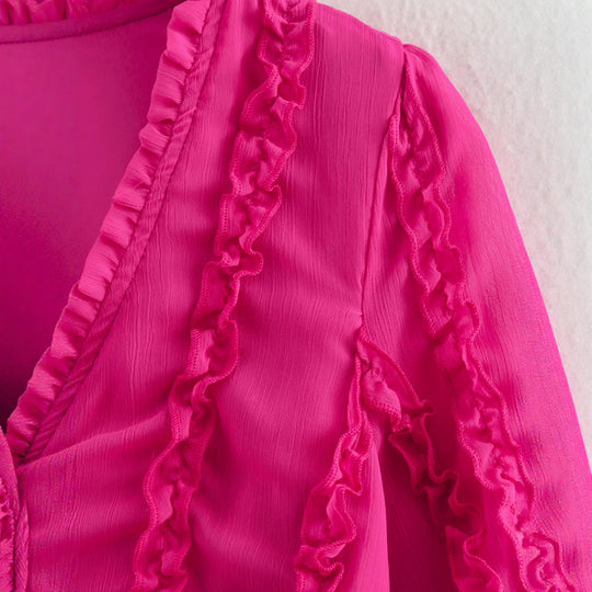 Damen verspieltes Minikleid mit Rüschendetails und Taillengürtel EB