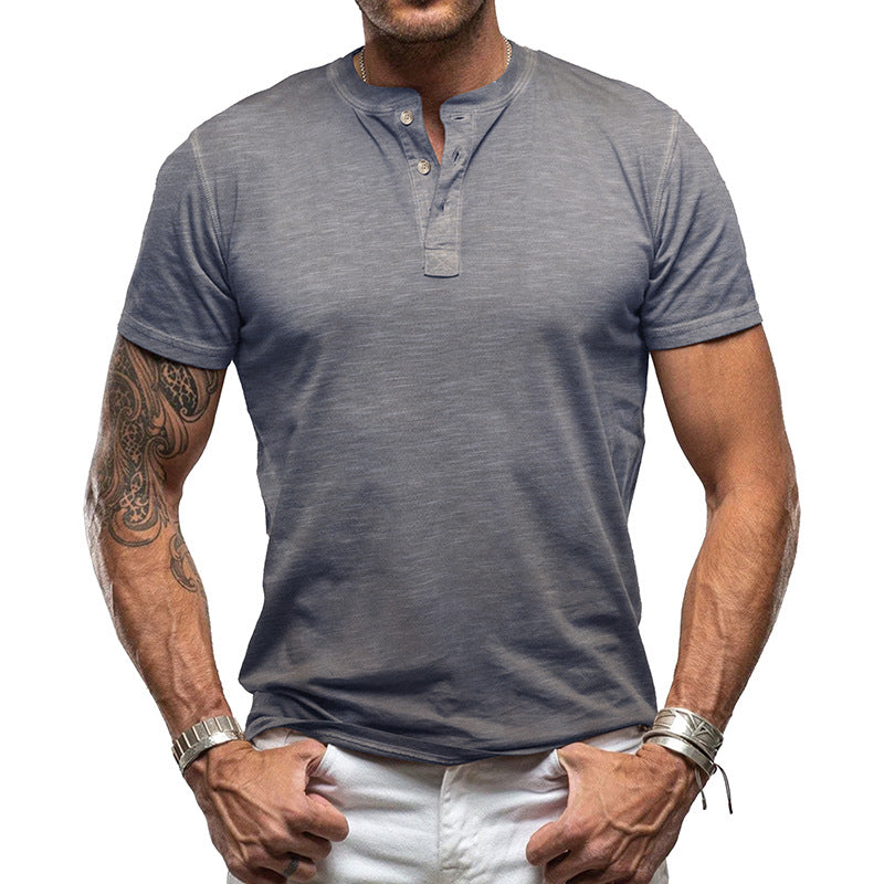 Herren nan athletisches Henley-T-Shirt aus strukturierter Slub-Baumwolle mit kurzer Knopfleiste EB