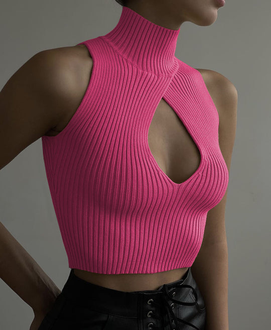 Damen Crop-Top mit hohem Kragen und tiefem Ausschnitt EB