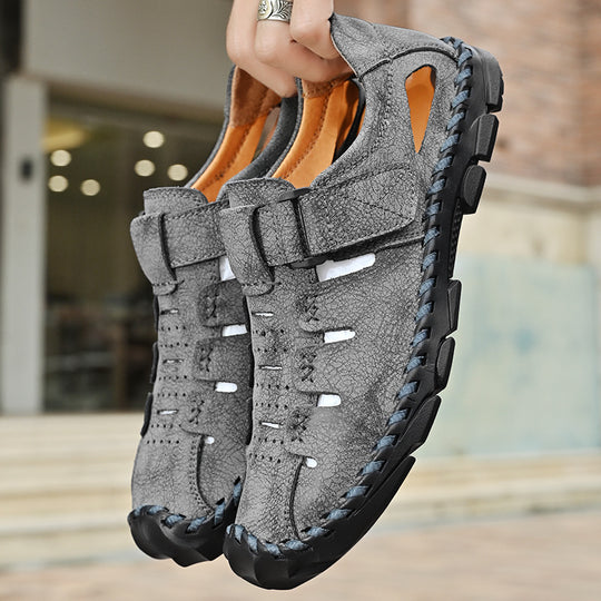 Herren Bequeme Leder-Sandalen mit verstellbarem Klettverschluss EB