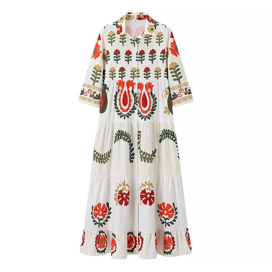 Damen Maxikleid mit floralem Muster und schwingendem Saum EB