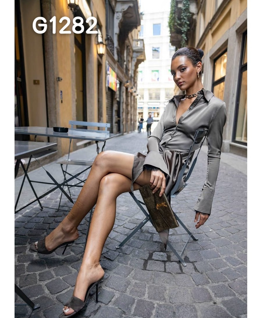 Damen Elegante Corsage-Bluse mit transparenten Ärmeln EB