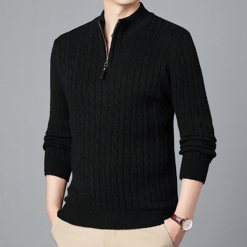 Herren Hochwertiger Strickpullover mit modernem Zipper und Detailstruktur EB