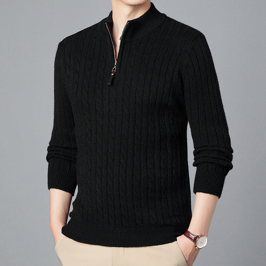 Herren Hochwertiger Strickpullover mit modernem Zipper und Detailstruktur EB